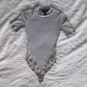 Forever 21 Striped & Ribbed Mockneck Bodysuit